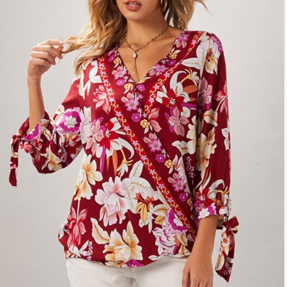 Floral Tie Cuff Surplus Tunic NWT